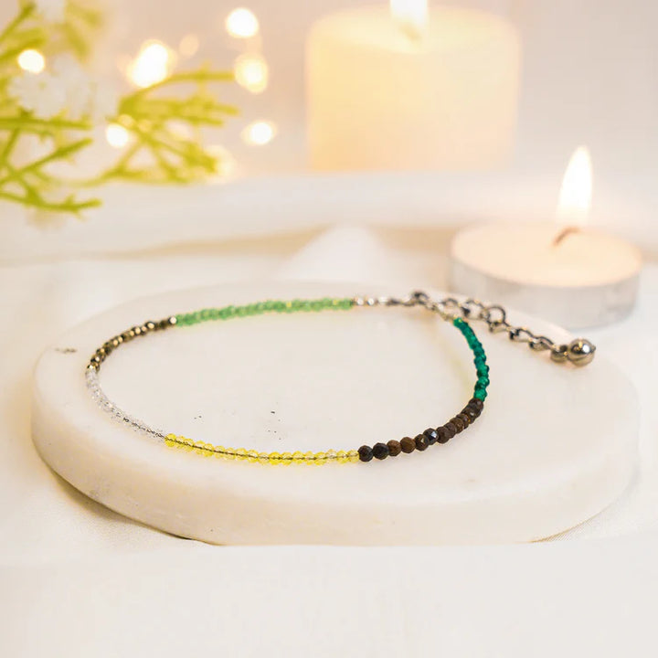 Multi-Stone Healing Anklet with Silver Clasp | Balance & Positive Energy Anklet for Men & Women