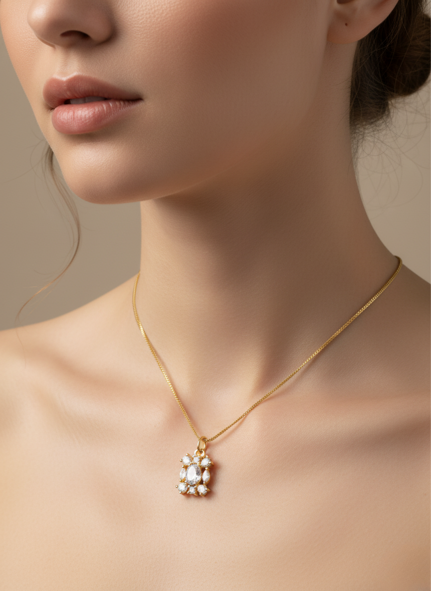 Ratmanee Royal Spark Pendant – Gold Necklace with Oval-Cut Crystal Center