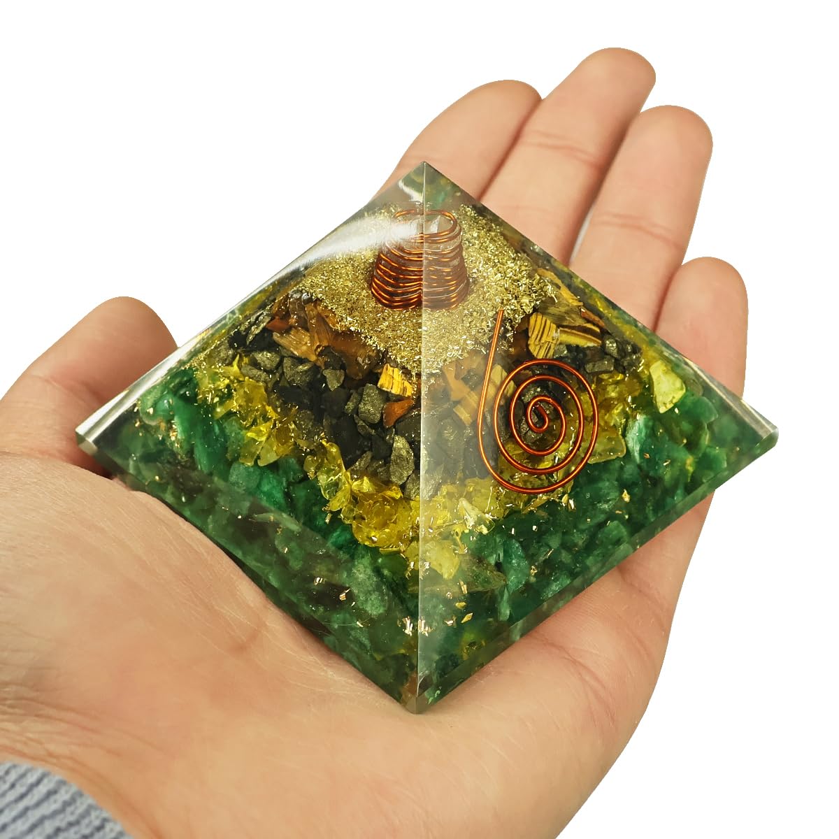Money Magnet Pyramid with Pyrite, Tiger Eye, Citrine and Aventurine Stones