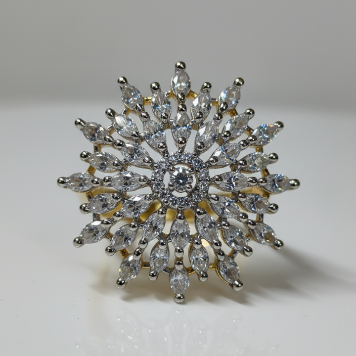 Floral Burst Crystal Ring Elegant Gold Statement Cocktail Jewellery