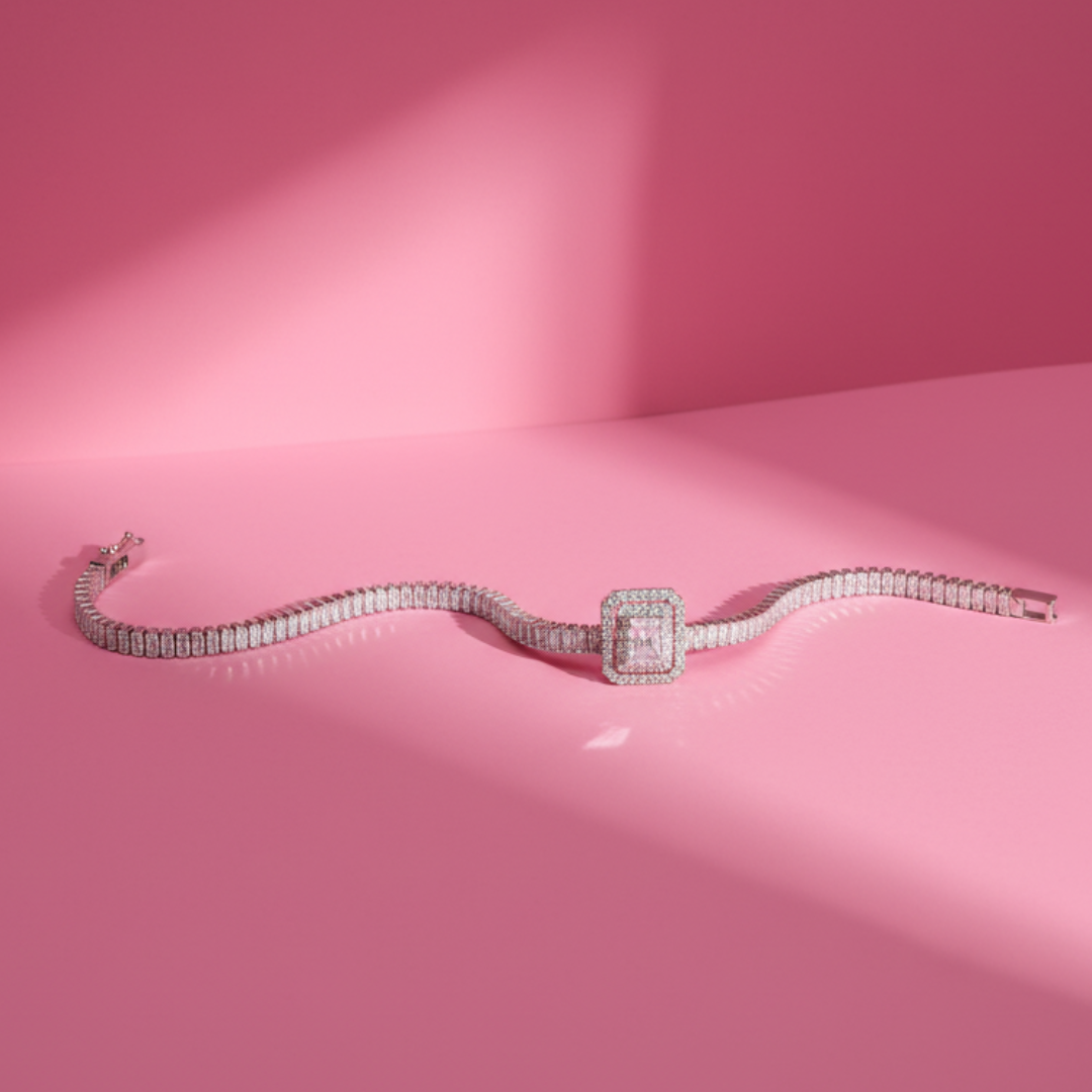 Silver Square-Cut Bracelet Elegant CZ Women’s Luxury Tennis Jewellery