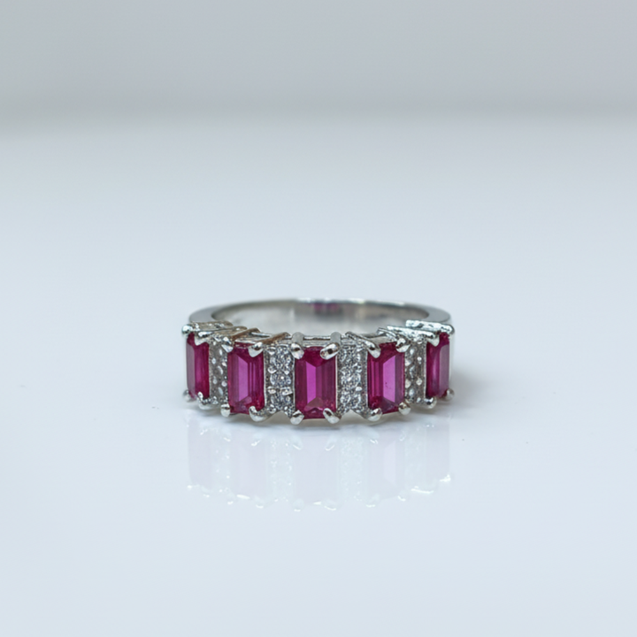 Ruby Baguette Eternity Ring Silver Crystal Accent Elegant Women’s Jewellery