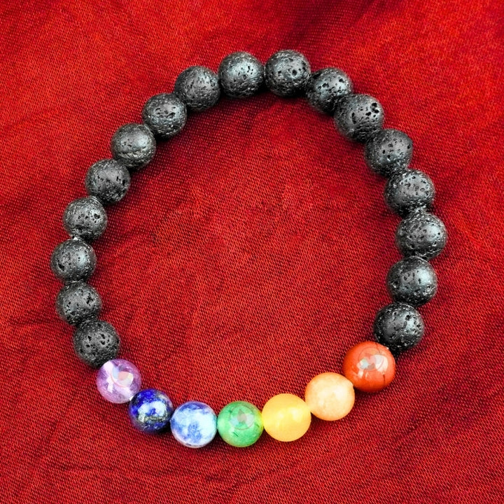 Seven Chakra Natural Beads With Lava Natural With Certified Bracelet