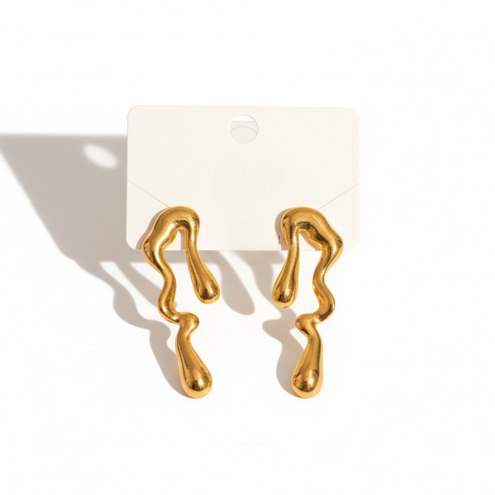Golden Abstract Melt-Design Statement Earrings