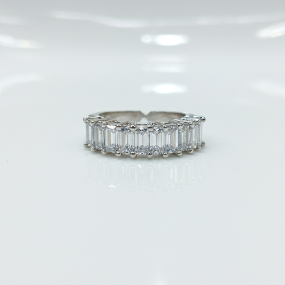 Silver Baguette Eternity Band Elegant Crystal Stackable Women’s Ring