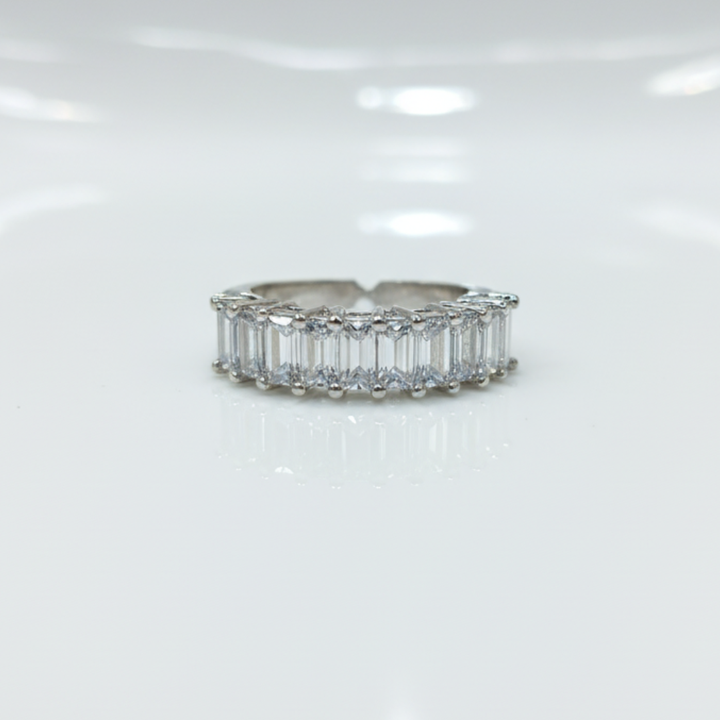 Silver Baguette Eternity Band Elegant Crystal Stackable Women’s Ring