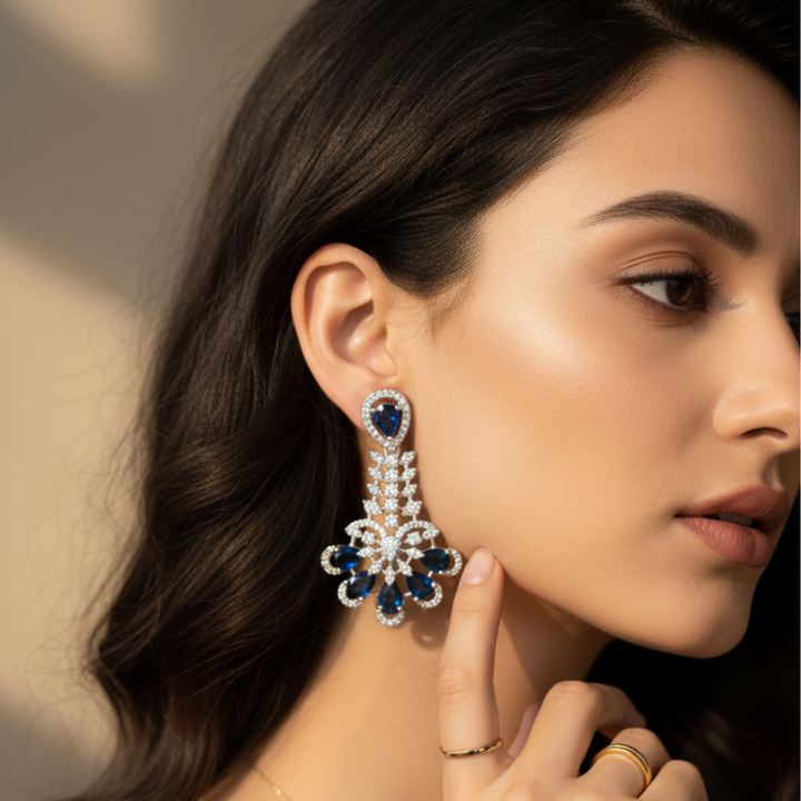 Blue Sapphire Statement Earrings Luxury Crystal Bridal & Party Jewellery