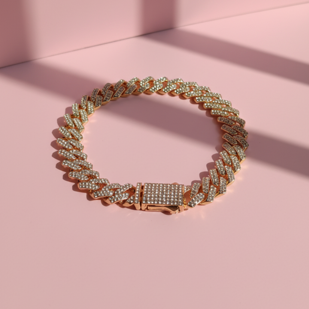 Gold Iced Cuban Link Bracelet Sparkling CZ Luxury Women’s Fashion Jewellery