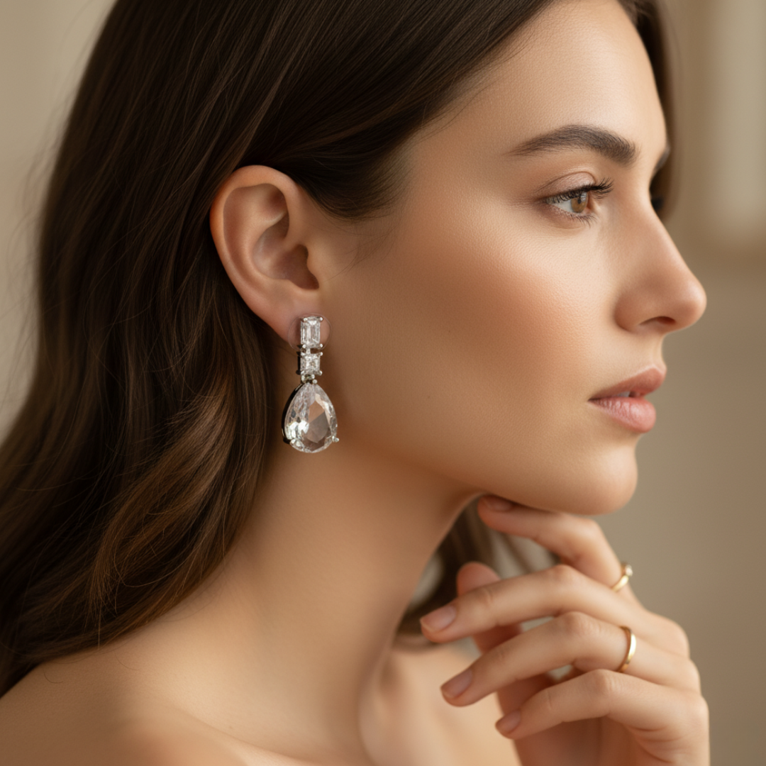 Crystal Teardrop Dangle Earrings Elegant Silver Bridal & Evening Jewellery