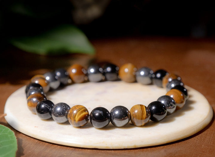 Triple Protection Bracelet-Tiger Eye, Black Obsidian, Hematite, Evil Eye - Spiritual Healing and Positive Energy