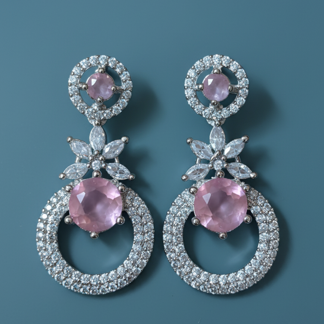 Pink Crystal Statement Earrings Luxury Silver Bridal & Party Jewellery