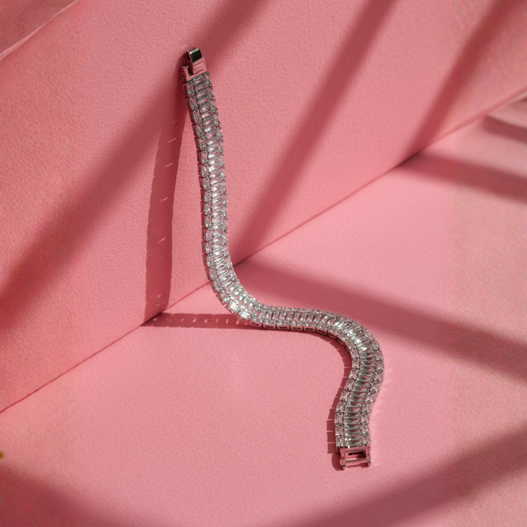 Silver Baguette Tennis Bracelet Luxury CZ Women’s Elegant Fashion Jewellery