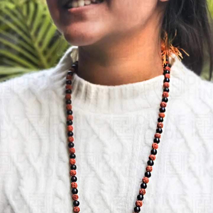 108 Beads Rudraksha & Black karingali Mala with Tassel | Spiritual Meditation Jap Mala