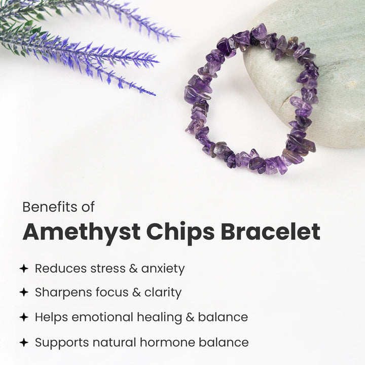 Natural Amethyst Chip Bracelet | Calmness, Stress Relief & Spiritual Healing Bracelet