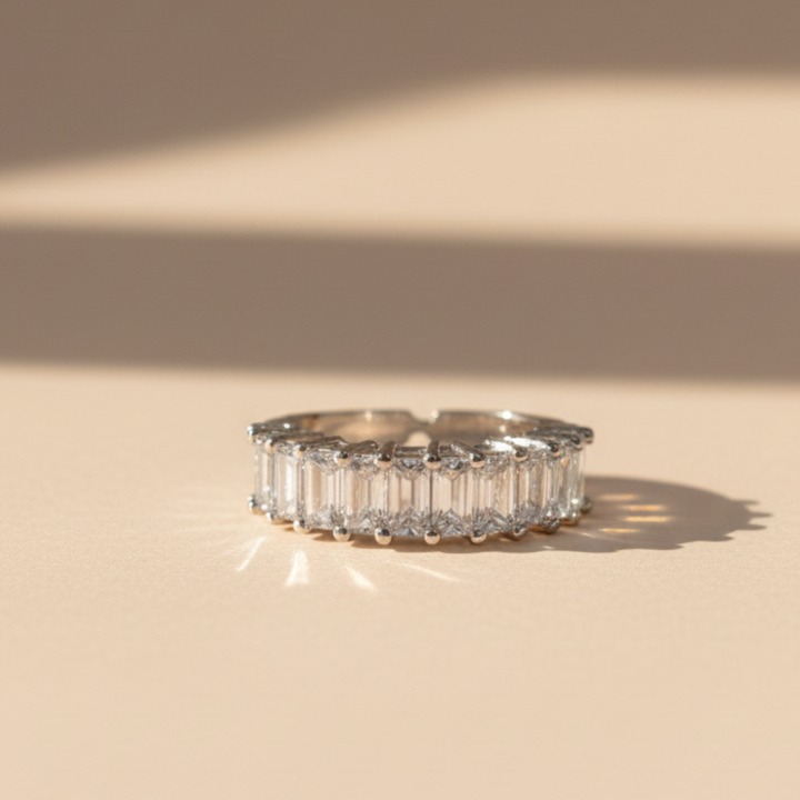 Silver Baguette Eternity Band Elegant Crystal Stackable Women’s Ring