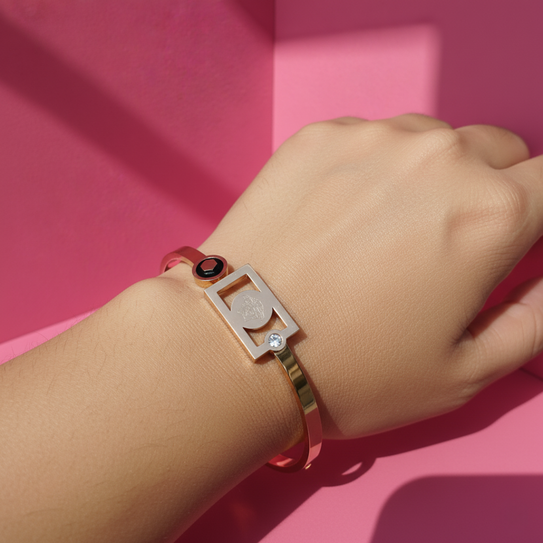 Gold Geometric Bracelet Modern Enamel & Crystal Accent Women’s Jewellery