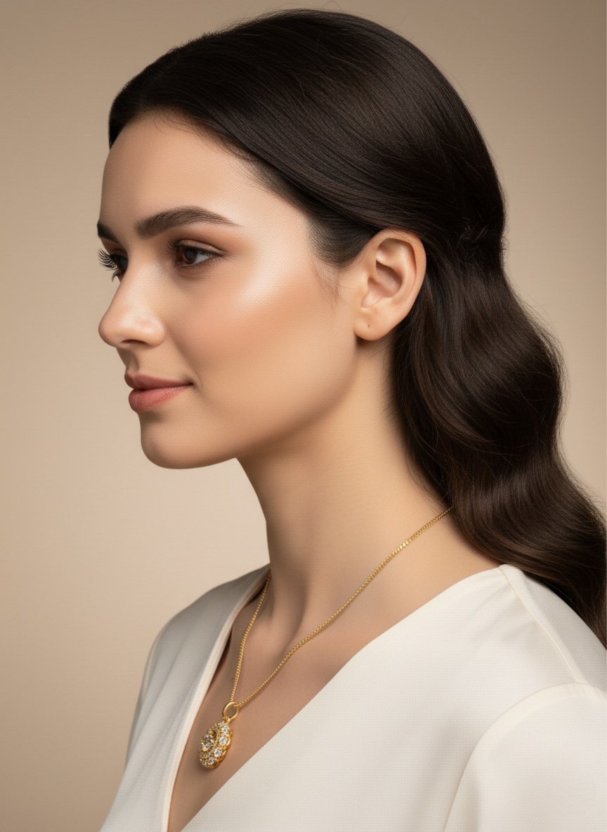 Ratmanee Eternal Light Necklace – Gold Round Pendant with Shimmering Crystal