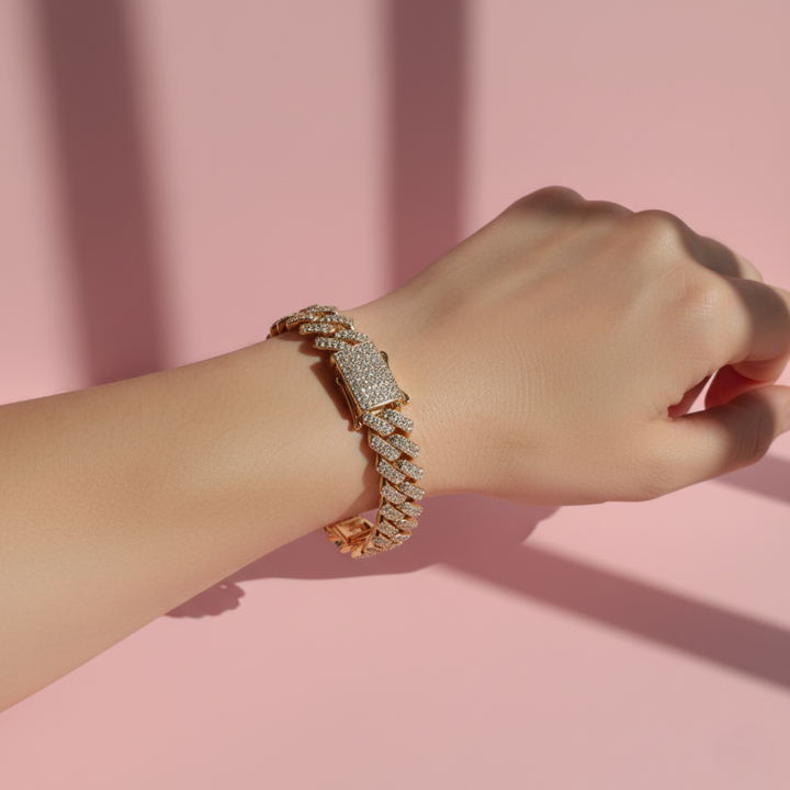 Gold Iced Cuban Link Bracelet Sparkling CZ Luxury Women’s Fashion Jewellery