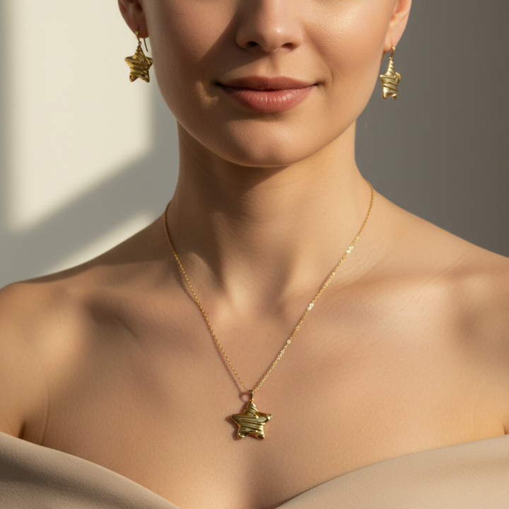 Elegant Gold Star Jewelry Set for Women Necklace & Earrings | Party & Daily Wear