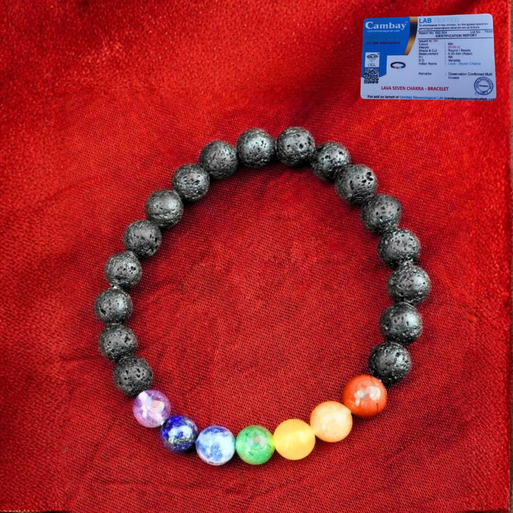 Seven Chakra Natural Beads With Lava Natural With Certified Bracelet