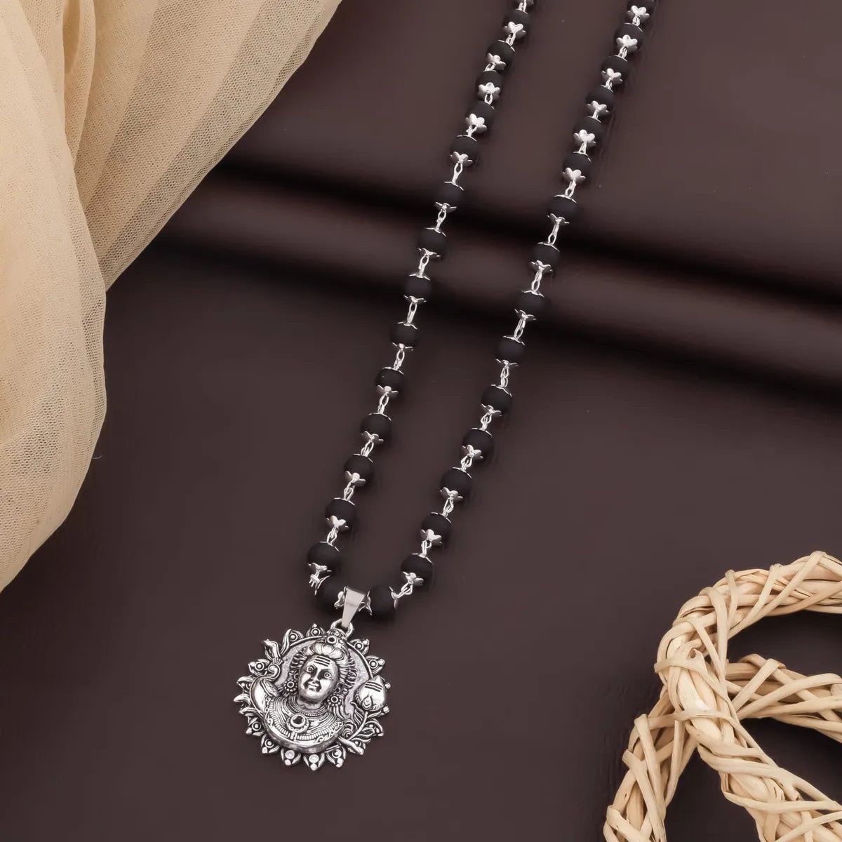 Karungali Bead Mala with Lord Murugan Silver Pendant | Divine Protection Necklace for Men & Women