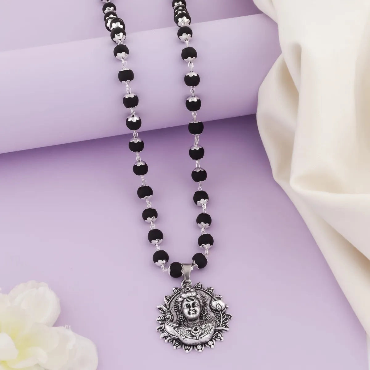Karungali Bead Mala with Lord Murugan Silver Pendant | Divine Protection Necklace for Men & Women