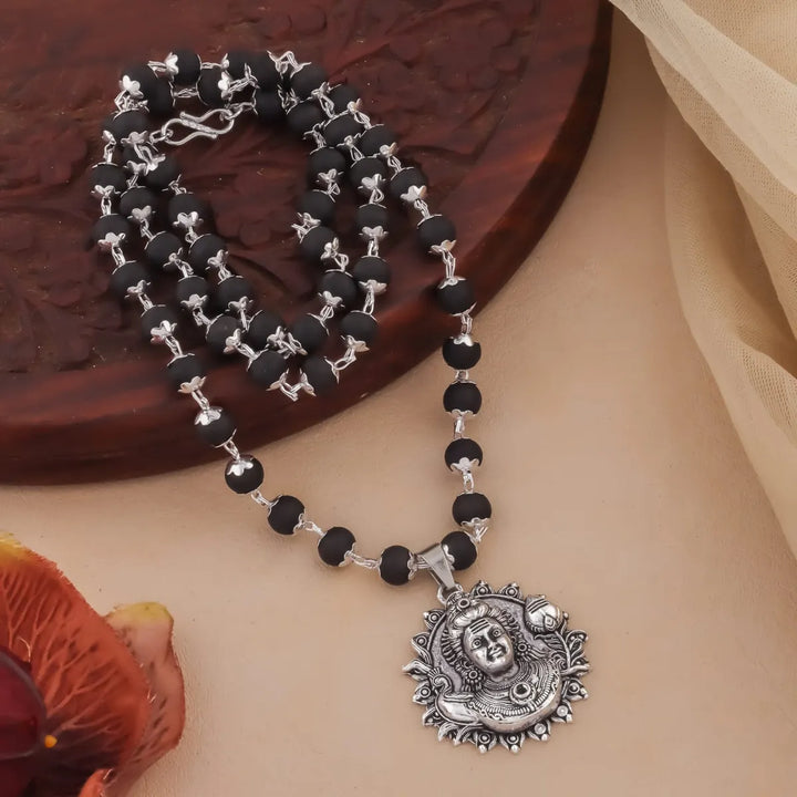 Karungali Bead Mala with Lord Murugan Silver Pendant | Divine Protection Necklace for Men & Women