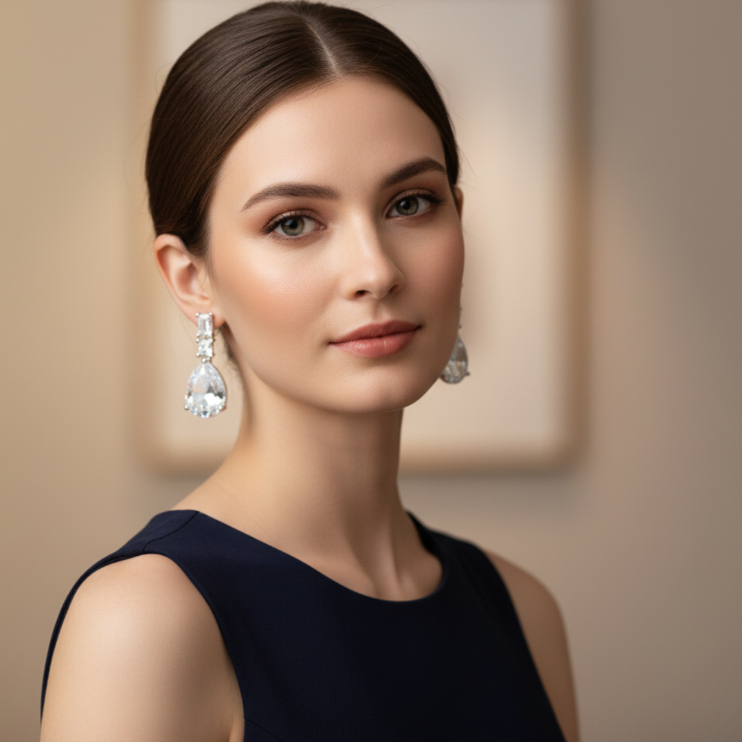 Crystal Teardrop Dangle Earrings Elegant Silver Bridal & Evening Jewellery