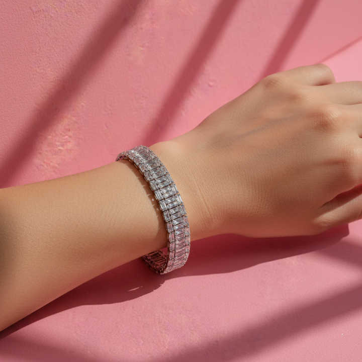 Silver Baguette Tennis Bracelet Luxury CZ Women’s Elegant Fashion Jewellery