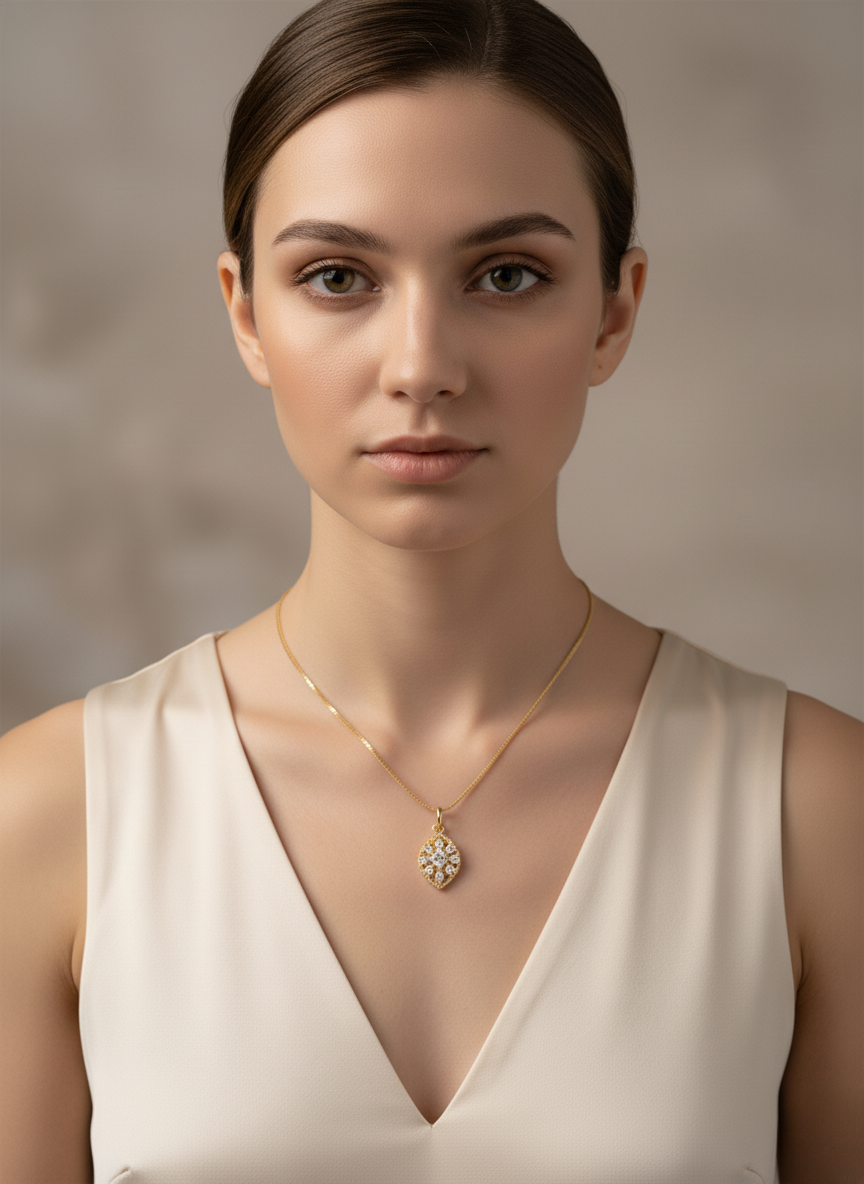Ratmanee Golden Radiance Pendant – Teardrop Necklace with Sparkling Crystal Design