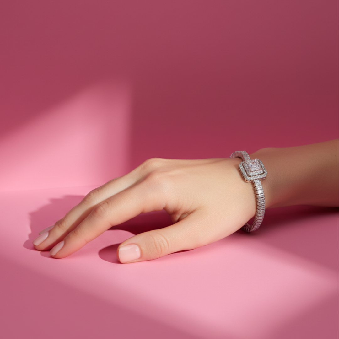 Silver Square-Cut Bracelet Elegant CZ Women’s Luxury Tennis Jewellery