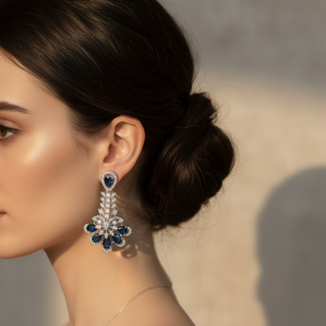 Blue Sapphire Statement Earrings Luxury Crystal Bridal & Party Jewellery