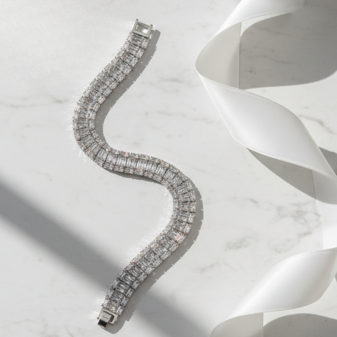 Silver Baguette Tennis Bracelet Luxury CZ Women’s Elegant Fashion Jewellery