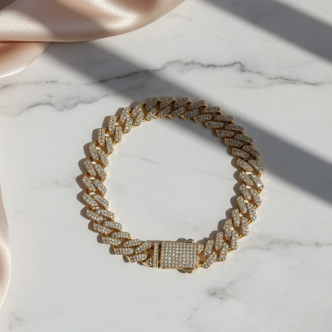 Gold Iced Cuban Link Bracelet Sparkling CZ Luxury Women’s Fashion Jewellery