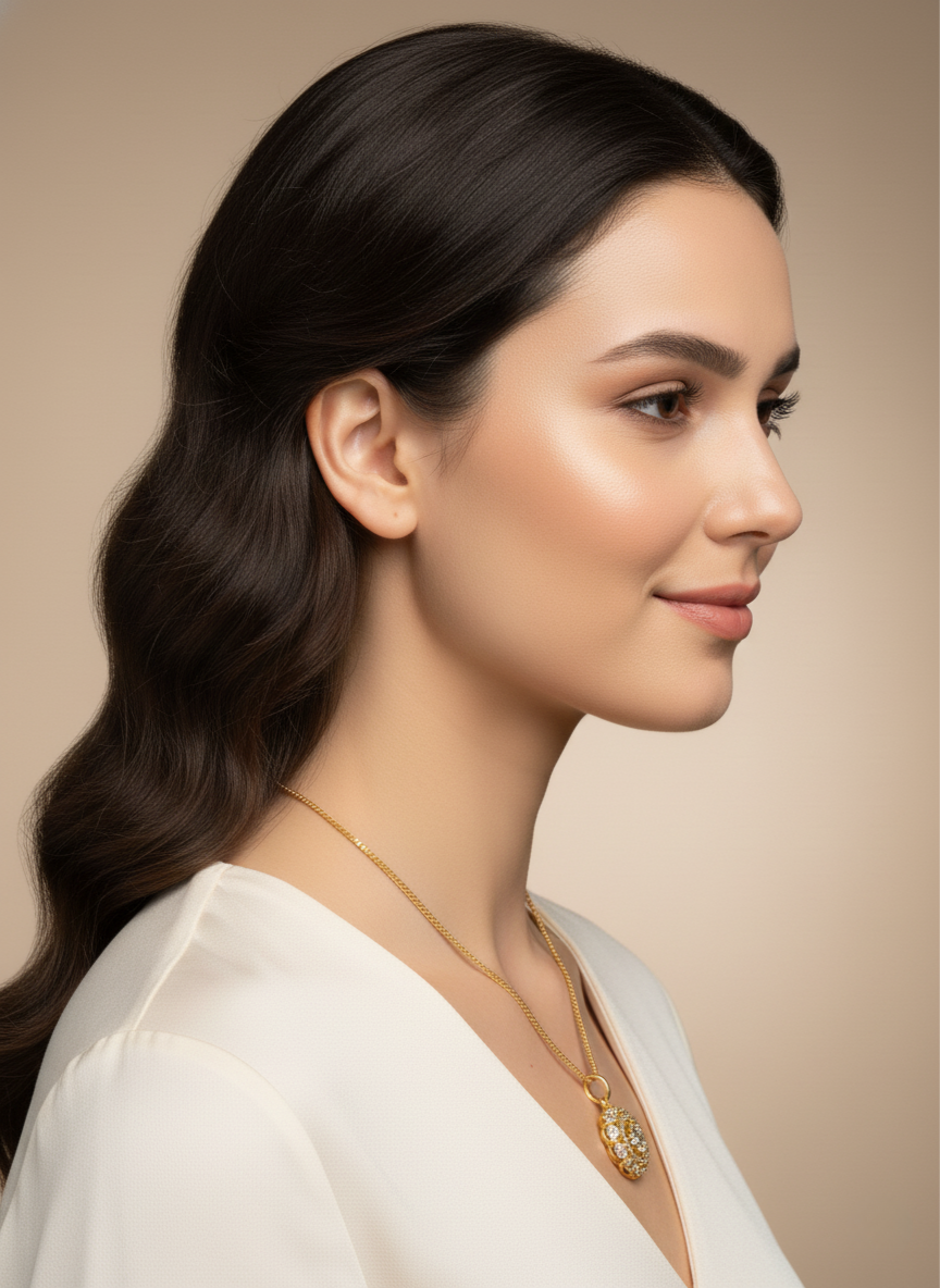 Ratmanee Eternal Light Necklace – Gold Round Pendant with Shimmering Crystal