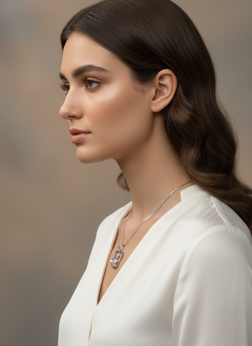 Ratmanee Lavender Bloom Pendant – Silver Necklace with Pearl and Enamel Flowers