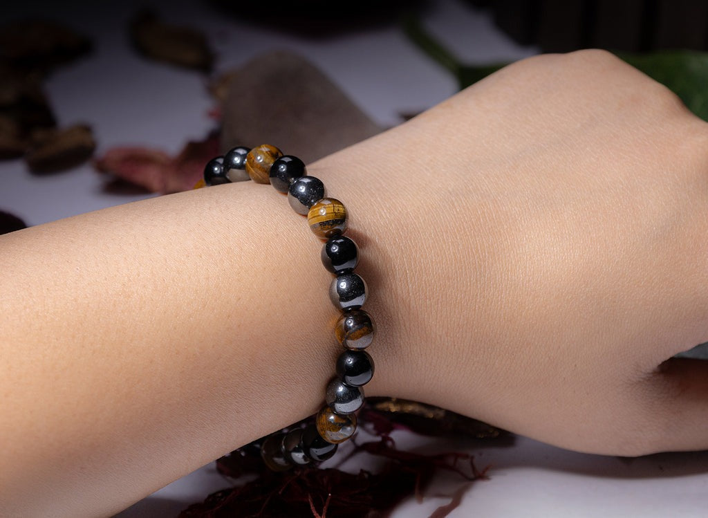 Triple Protection Bracelet-Tiger Eye, Black Obsidian, Hematite, Evil Eye - Spiritual Healing and Positive Energy