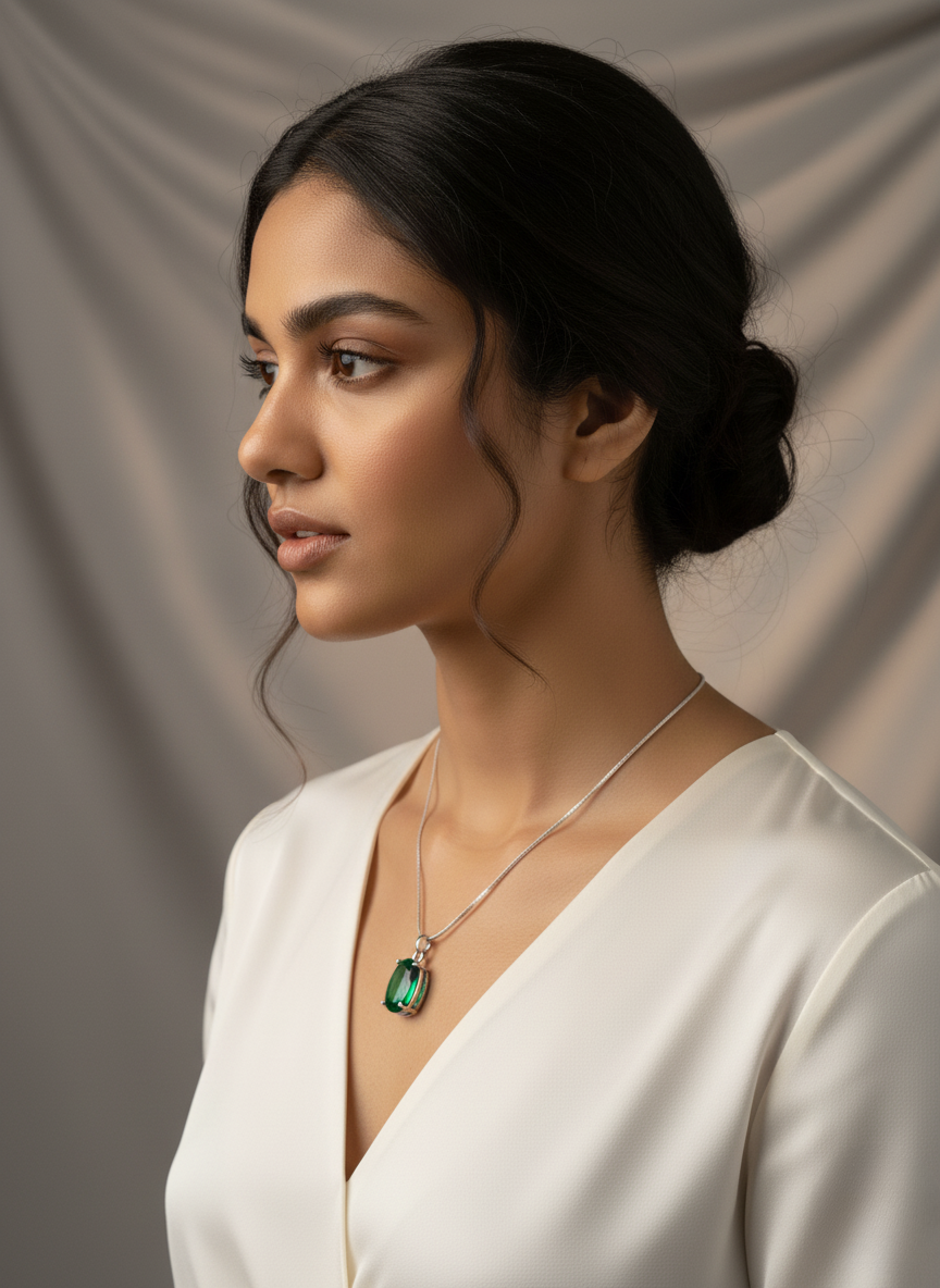 Ratmanee Emerald Radiance Necklace – Sterling Silver Pendant with Deep Green Gemstone