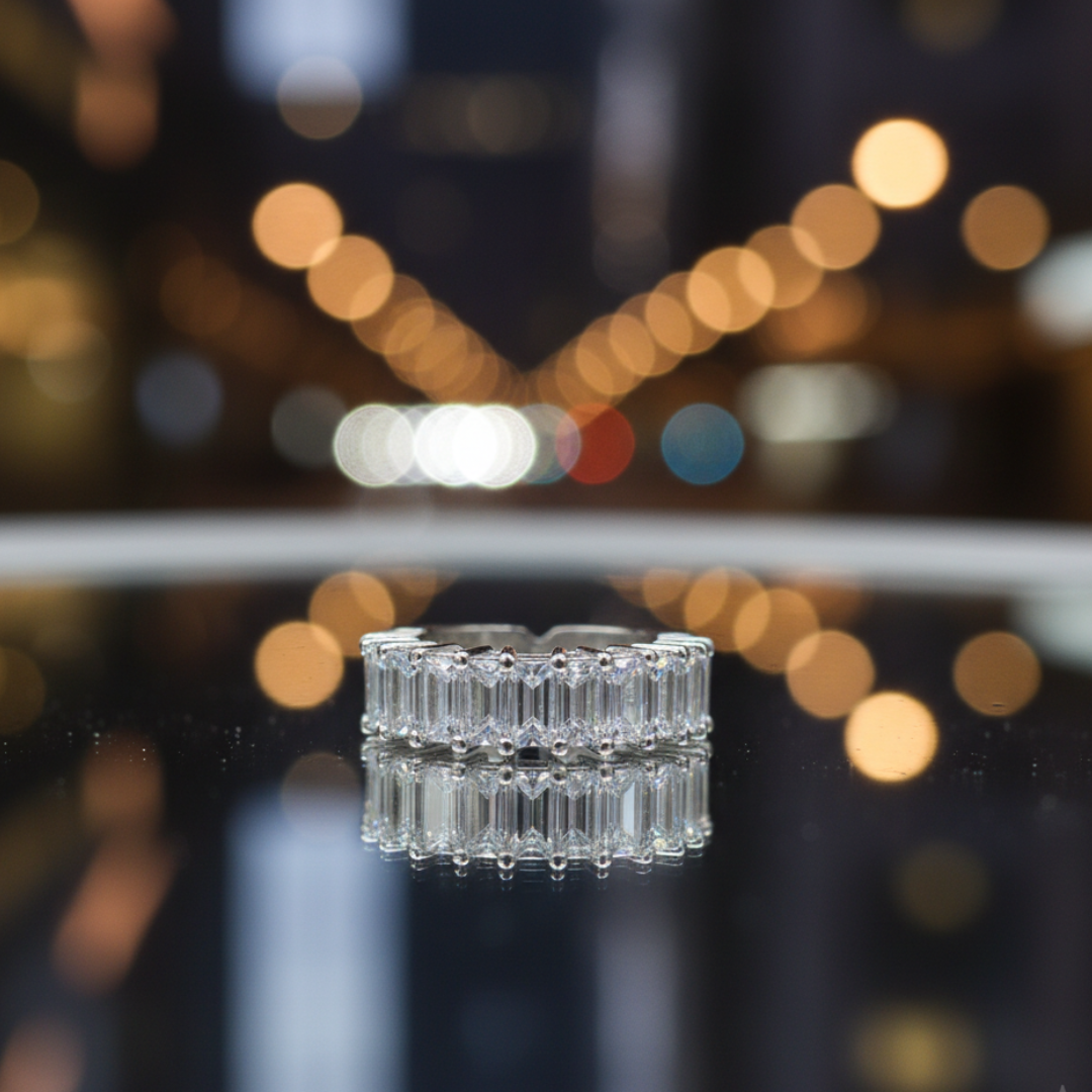 Silver Baguette Eternity Band Elegant Crystal Stackable Women’s Ring