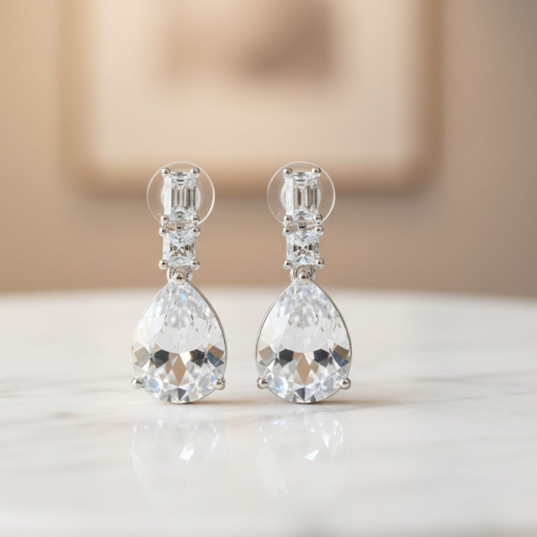 Crystal Teardrop Dangle Earrings Elegant Silver Bridal & Evening Jewellery