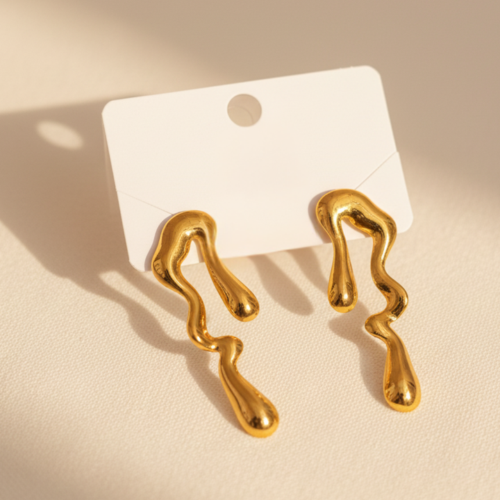 Golden Abstract Melt-Design Statement Earrings
