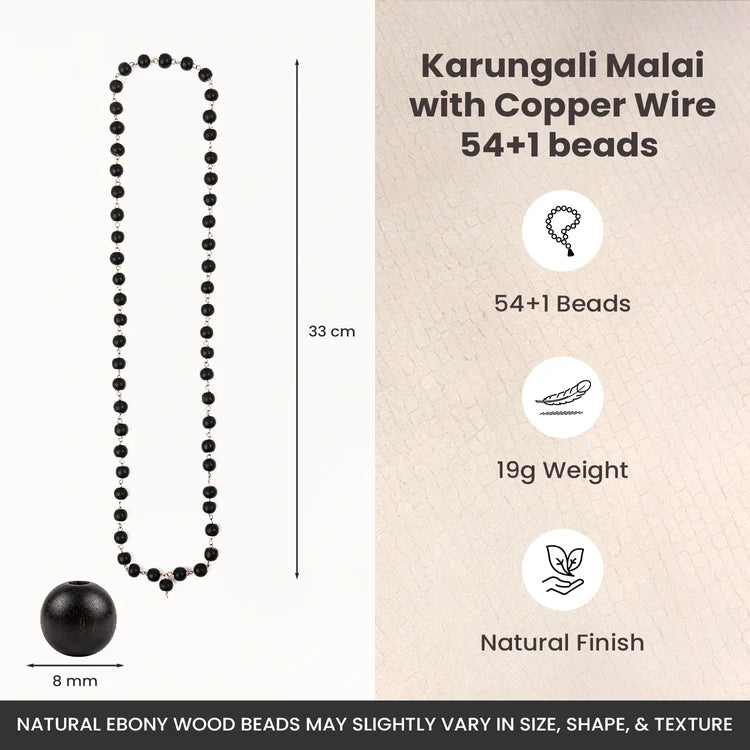 Karungali Malai (Ebony Wood Mala) with Copper Wire | 54+1 Beads Spiritual Jap Mala
