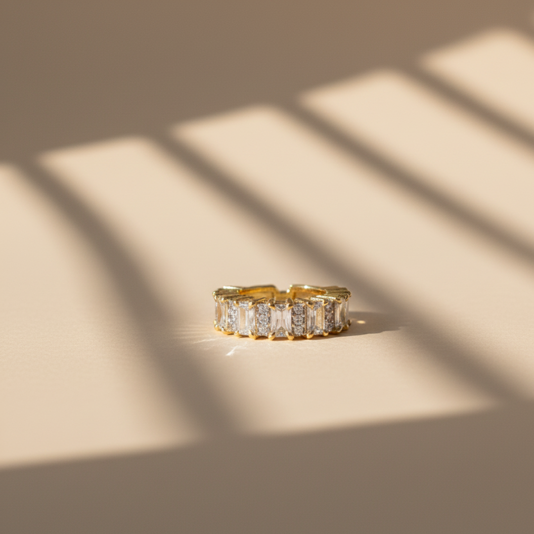Gold Baguette Crystal Band Ring Elegant Everyday Stackable Jewellery