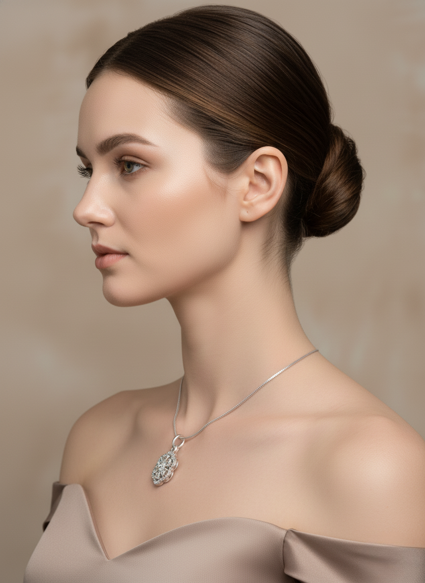 Ratmanee Crystal Flower Necklace – Simple Silver Pendant for Everyday Elegance