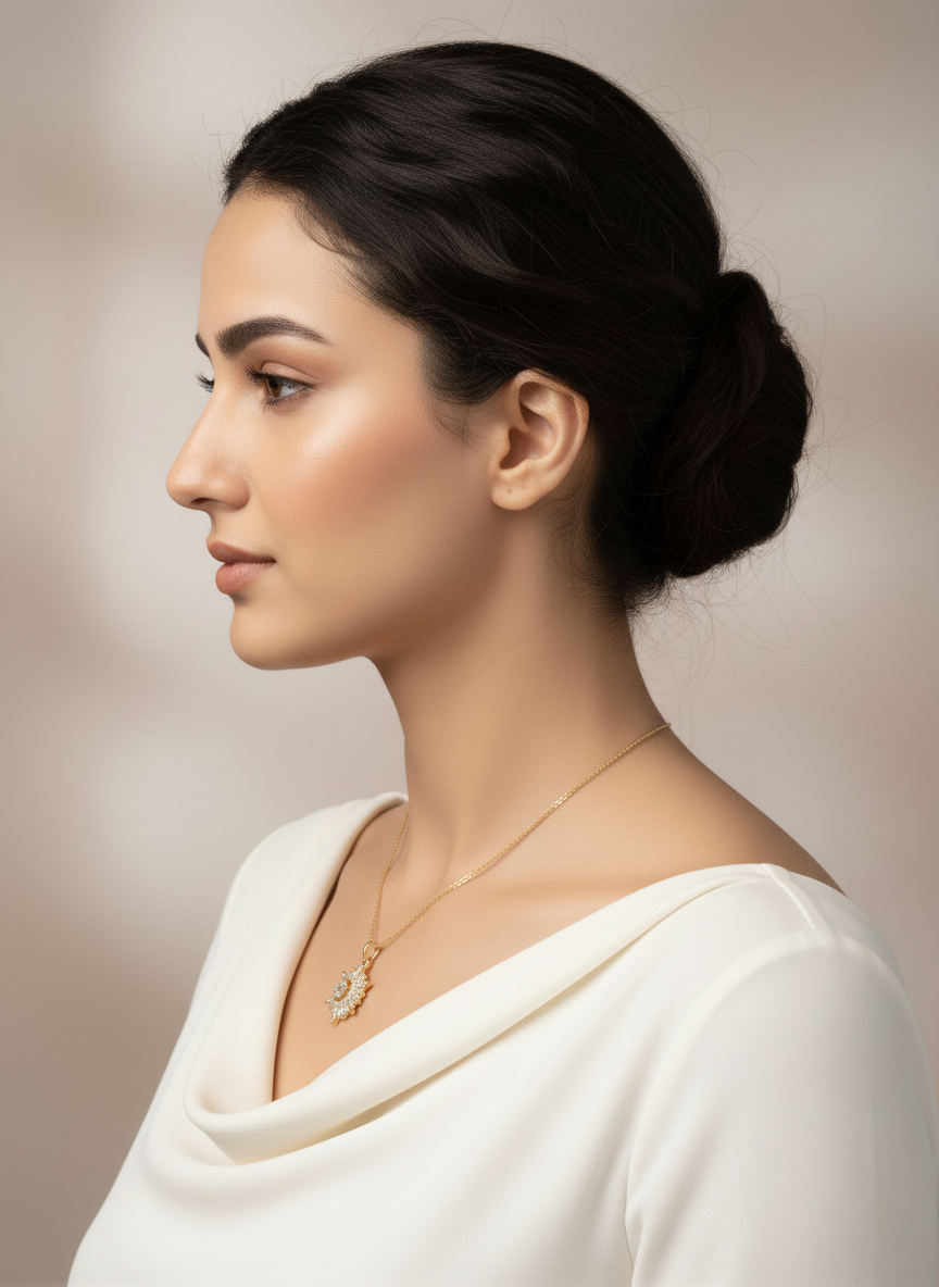 Ratmanee Sun Aura Pendant – Gold Necklace with Radiant Crystal Center