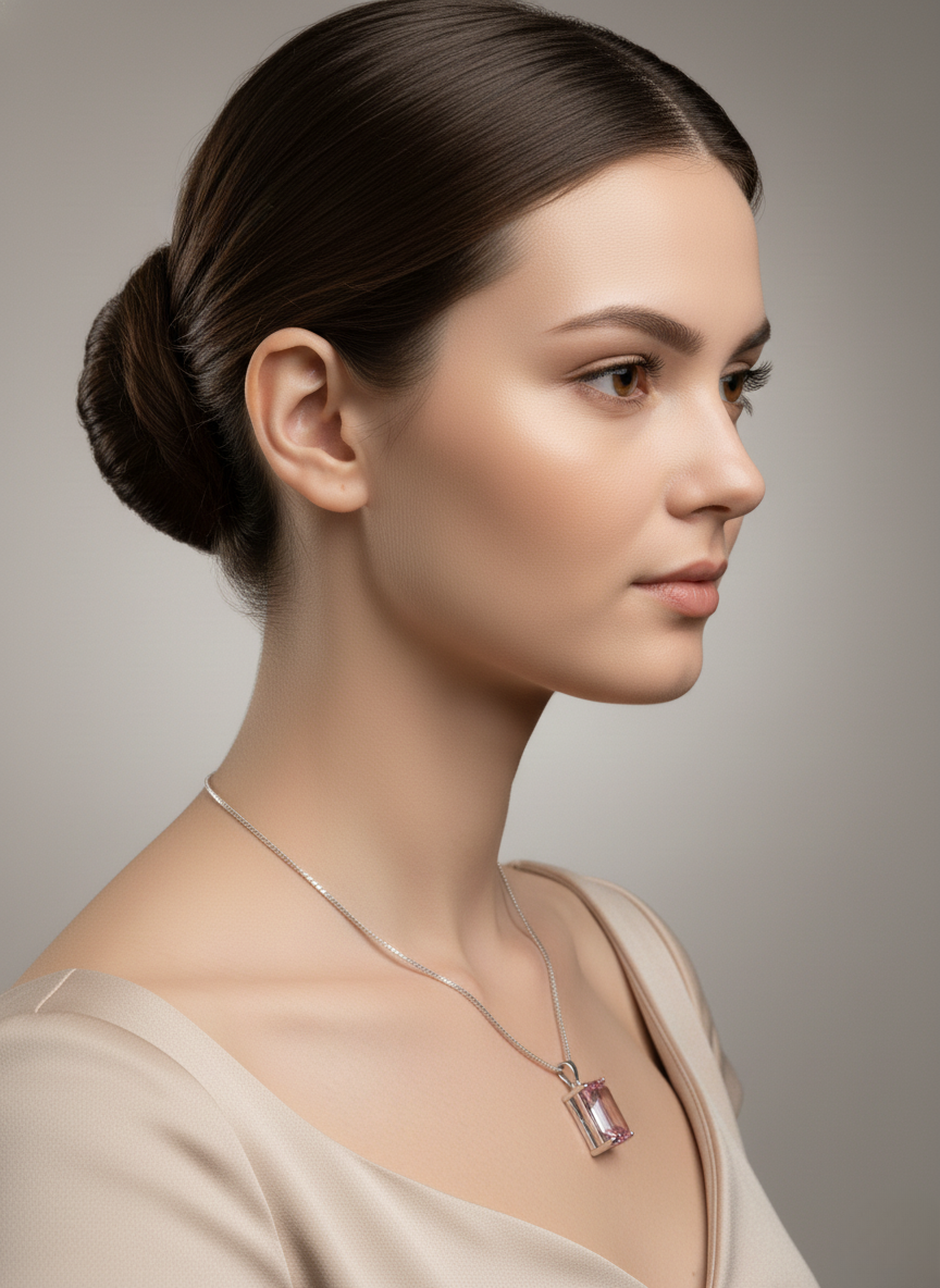 Ratmanee Pink Luxe Pendant – Sterling Silver Necklace with Emerald-Cut Crystal