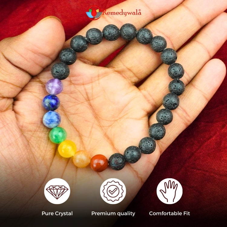 Seven Chakra Natural Beads With Lava Natural With Certified Bracelet