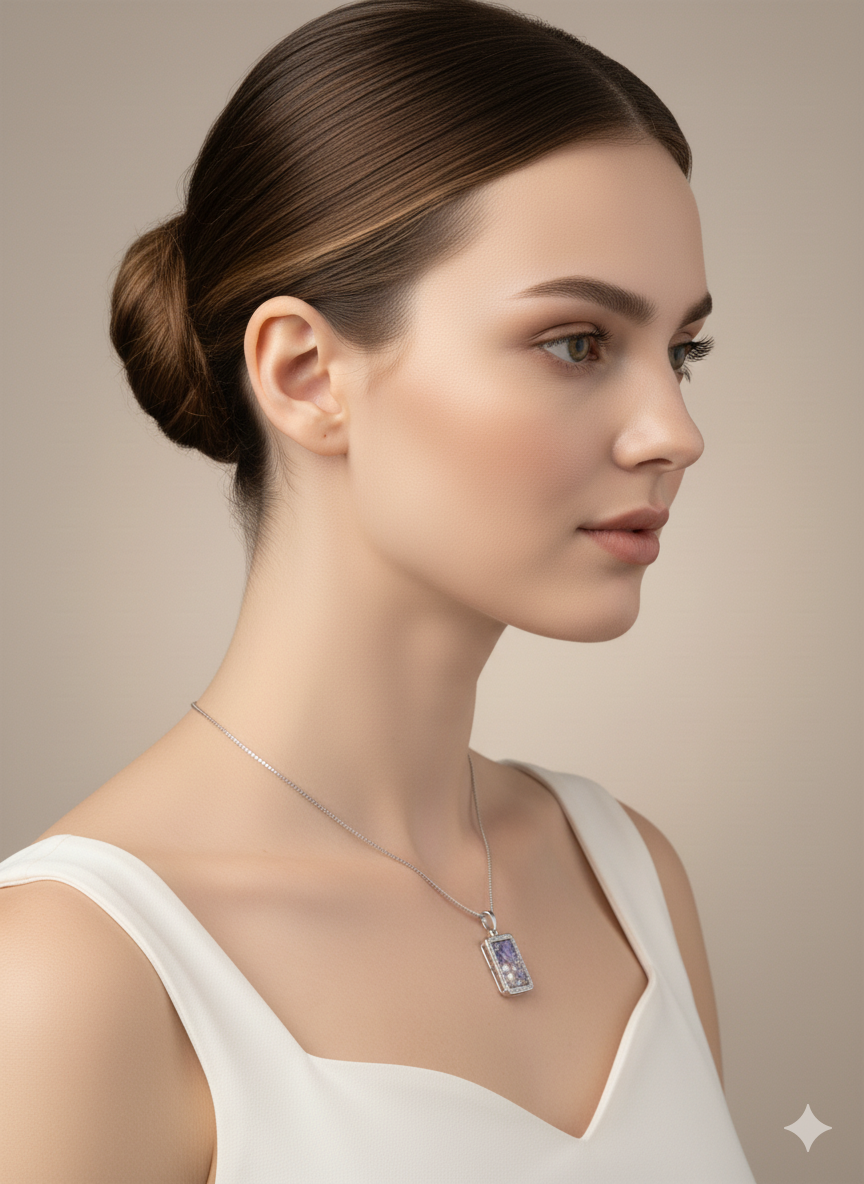 Ratmanee Silver Grace Pendant – Rectangular Necklace with Pearls and Crystal Frame