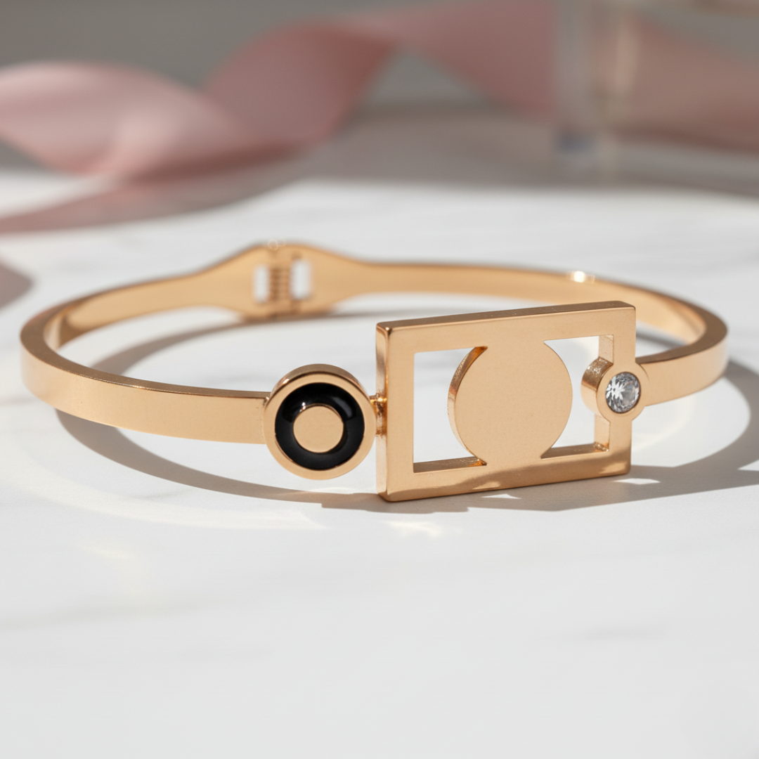 Gold Geometric Bracelet Modern Enamel & Crystal Accent Women’s Jewellery