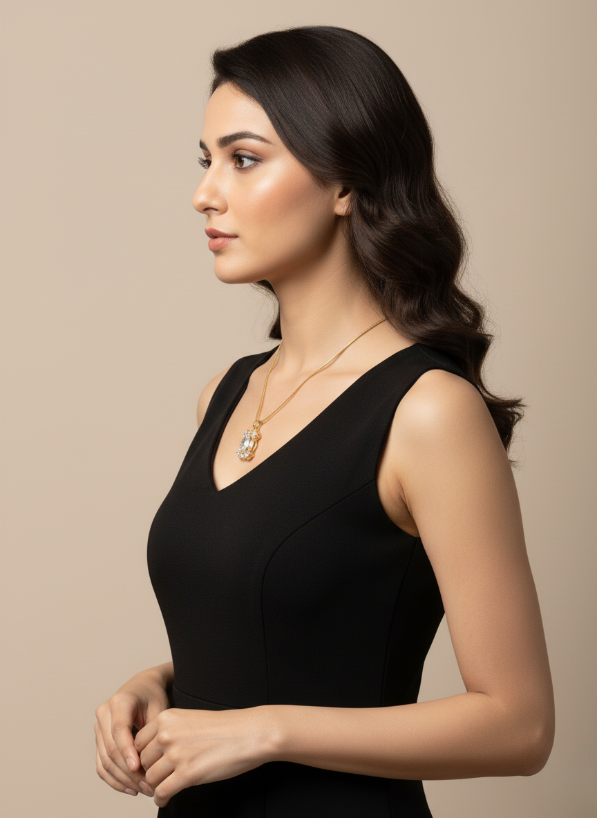 Ratmanee Royal Spark Pendant – Gold Necklace with Oval-Cut Crystal Center